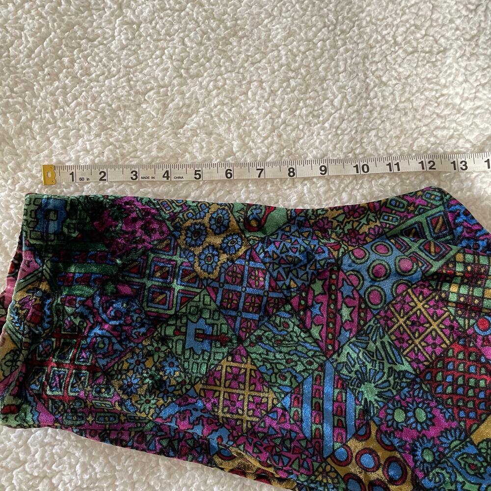 Vintage Ymaginer Patchwork Blue Velvet Leggings Made in France 90s Trippy Print - Picture 7 of 8
